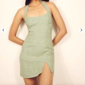 Reformation Linen Green Checkered Dress Size 10 NWT